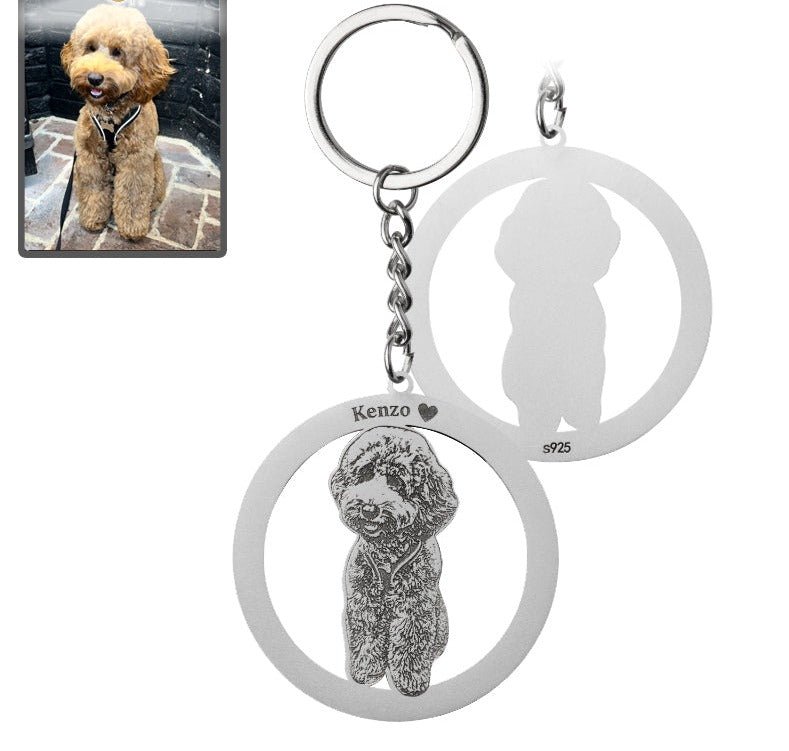 Circle dog silhouette key ring